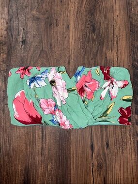 Aakaa Mint Green Floral Bandeau with Pink and Red Blooms
